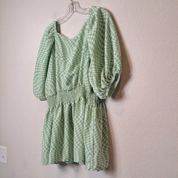 Fashion Union ASOS Plus Checkerboard Smocked Waist Blouse Puff Sleeve Size 20 - Picture 8 of 11